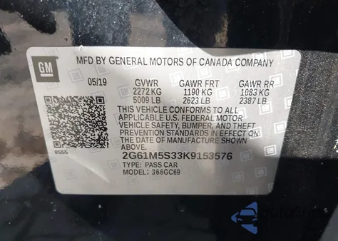 2019 Cadillac Xts Luxury z USA, uszkodzony, nr VIN 2G61M5S33K9153576